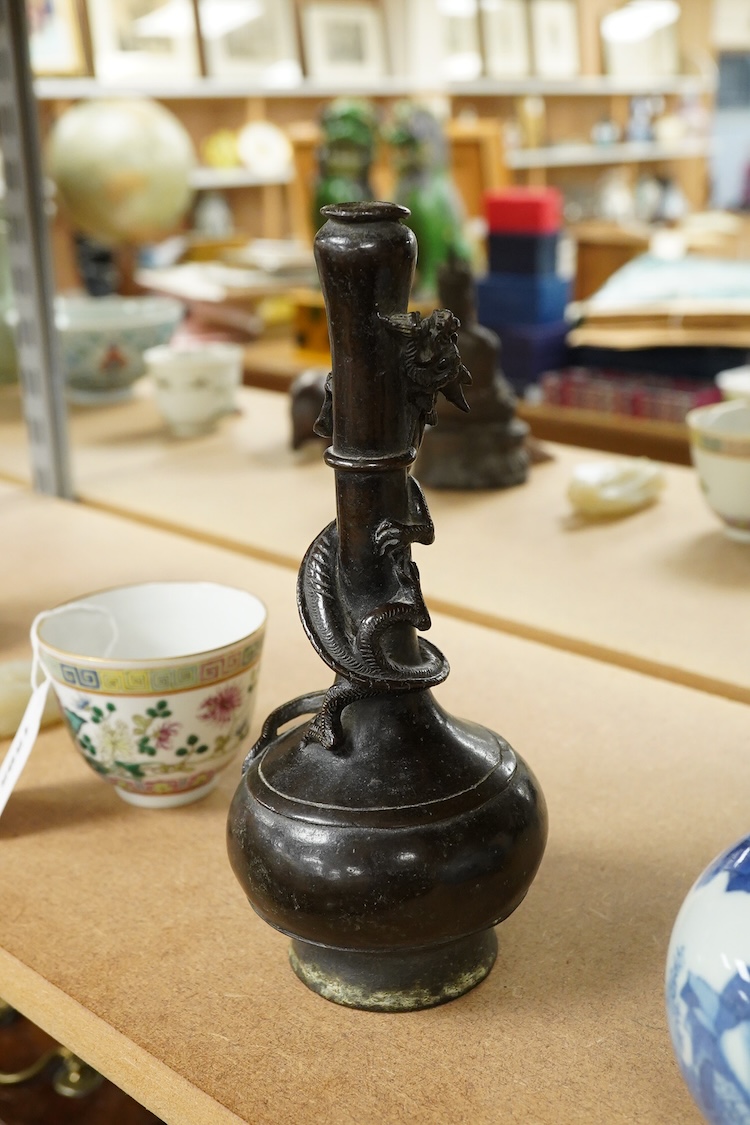 A Chinese bronze ‘chilong’ bottle vase, 17th / 18th century, 22cm high